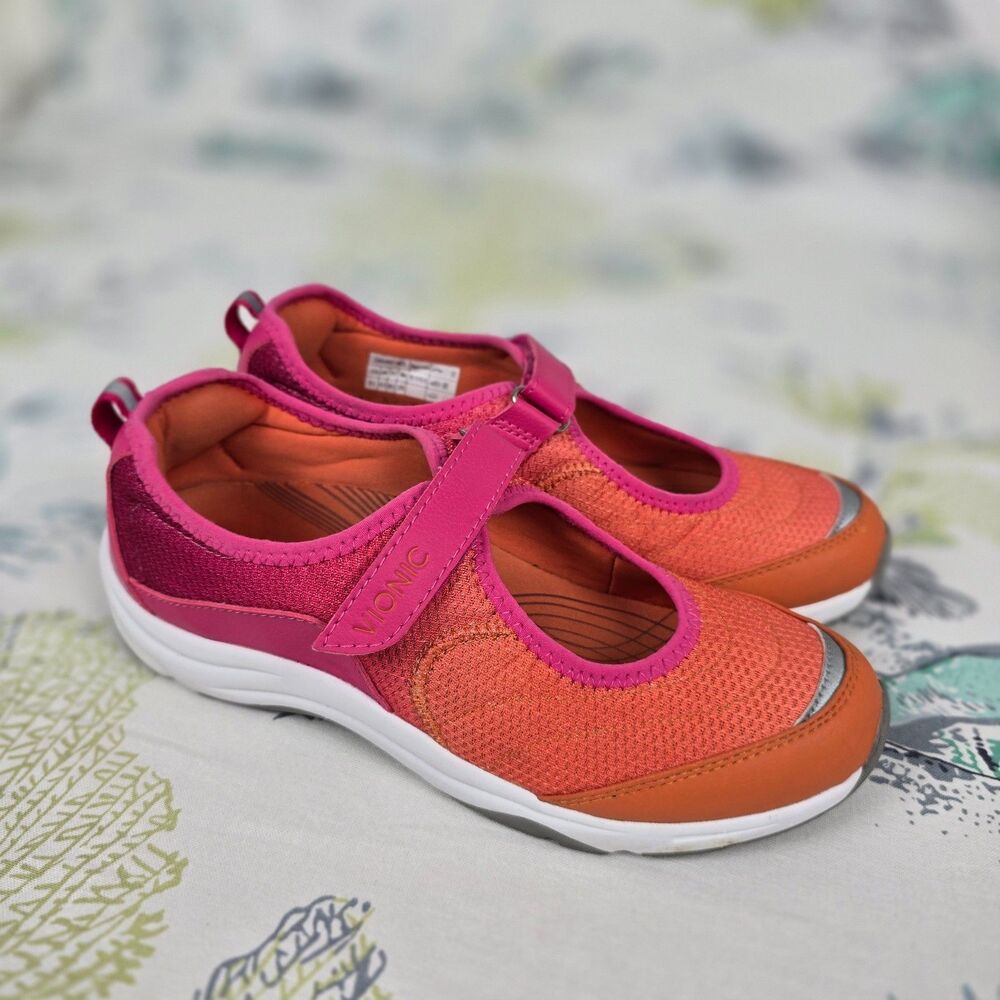 Vionic Action Sunset Mary Jane Shoes Pink Orange Mesh Orthotic Womens 8.5